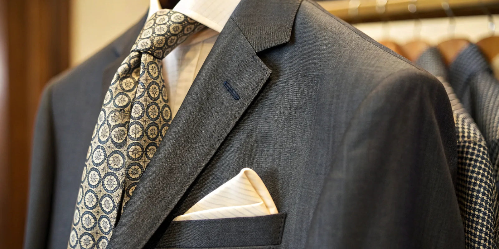 A man in a navy groomsmen suit from one of the best places to buy suits for a wedding.