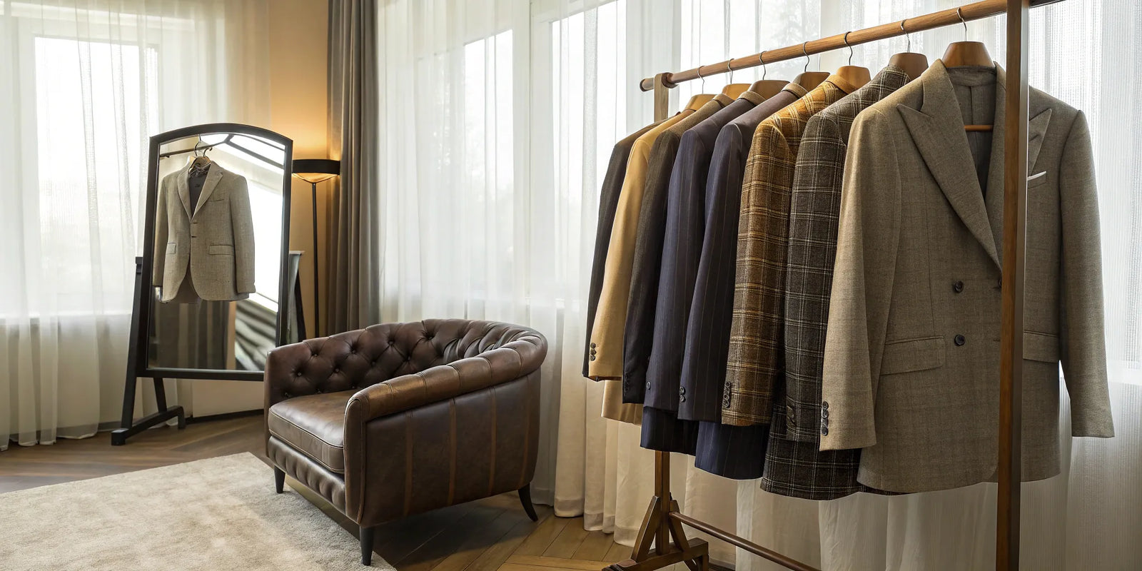 A rack of curated blazers from a men's personal styling service.